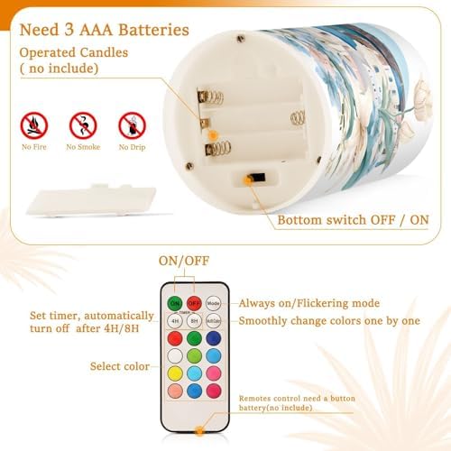 ALAZA Lily Flower Greece Flameless Candles, LED Pillar Candles with Remote Timer, Battery Operated Candles Set of 2 - Image 6