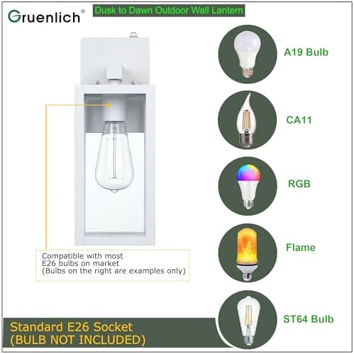 GRUENLICH Outdoor Wall Light Fixture Dusk to Dawn, Tempered Glass - Image 3