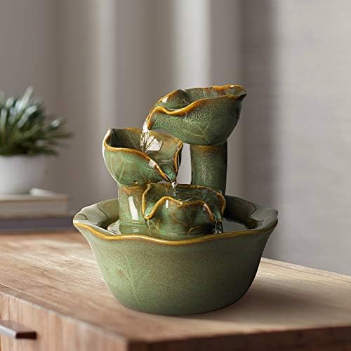 Organic Water Lily Ceramic 8" High Tabletop Outdoor Indoor Small Fountain by JohnTimberland