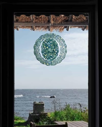 Dark Green Flower Wind Spinner for Garden Yard 12In, Spring Blue Yellow Floral Country 3D Stainless Steel Kinetic Hanging Wind Spinners Rustproof Outdoor Decor for Lawn Patio Home - Image 7