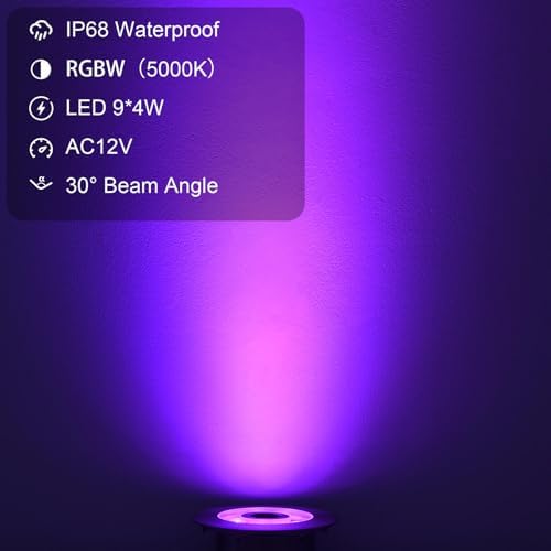 LED Fountain Lights Submersible Waterfall Underwater Light 36W 12V AC with RGBW Color Changing by Remote Full Stainless Steel Light for Outdoor Fountain Garden Waterfall Pond - Image 6