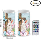 Pack of 2 Butterfly Bunny Eggs Flameless Candles with Timer Battery Operated Candles with Remote Flickering LED Elictric Pillar Tealights for Easter Day Party Decorations - Image 2