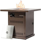 28'' Propane Fire Pit Table, 50,000 BTU Fire Table with Steel Lid, Big Legs, Laval Rocks, Deck Safe Fire Pit, Gas Fire Pits for Outside Patio, Brown. by Senjoys