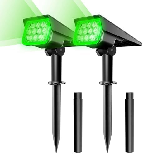 LED Solar Outdoor Garden Spotlights, IP65 Waterproof, Powered Security Landscape Lights, Auto On/Off,In-ground/Wall Lamp for Garden/Patio/Driveway/Pond/Deck(Green,2PCS (3w-5.5V)) by Unknown