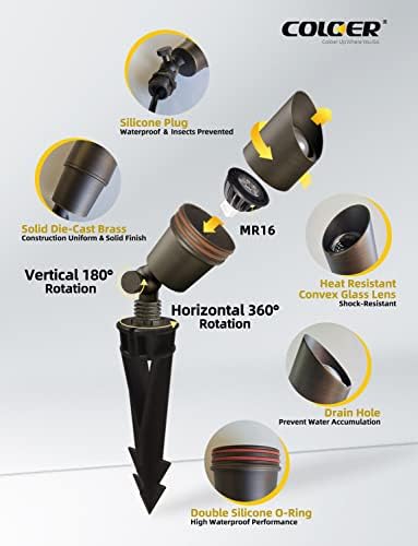COLOER Solid Brass Landscape Spotlights 1 Pack with 5W MR16 (101B Bronze) - Image 3