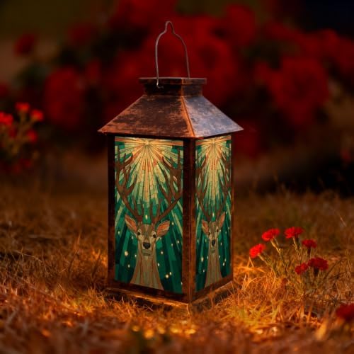 Solar Lantern Retro Abstract Stained Glass Outdoor Waterproof Garden Hanging Lantern Solar Powered Lighting Outside Solar Light for Patio Yard Camping, Gifts for Women Mom by Unknown