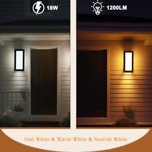 Rosykite Outdoor Porch Lights 3000K 40000K 5000K 3 Colors Selectable, LED Outdoor Light Fixtures Wall Mount 2 Pack, Super Bright 1500lm Aluminum Exterior Lighting Fixtures for Outside House Front Door - Image 4