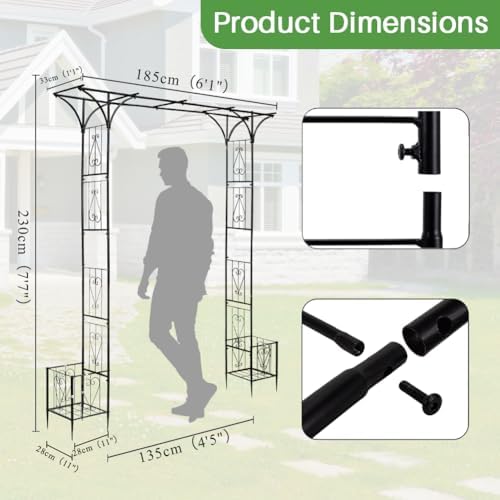 90" Garden Arbor Metal Arch Trellis for Climbing Plants with Planter Box - Image 3