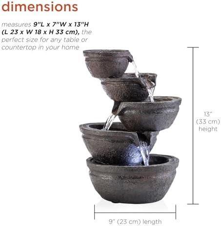 Alpine Corporation WIN1138 13" Indoor Tabletop Tiering Bowls Water Fountain with LED Lights – Cascading Water Feature for Home, Office, Meditation, and Relaxation, Dark Gray - Image 3