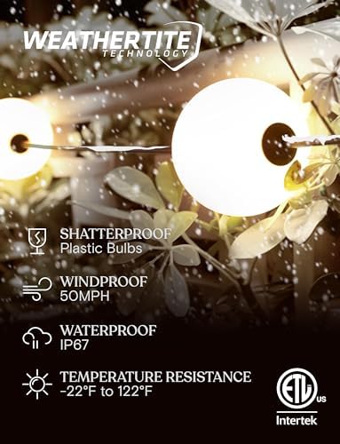Brightech Orb Outdoor Indoor String Lights - Connectable Set of 2 Frosted Lantern LED String with Weatherproof Globe Lights - Commercial Grade Light Strand for Patio, Porch - 60 Ft, 20 Bulbs Total - Image 6