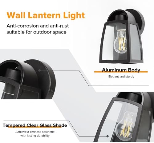 LUTEC Outdoor Wall Light Fixtures, Exterior Waterproof Wall Lantern with Clear Glass Shade, Aluminum Modern Matte Black Porch Sconce Outdoor Lighting for Garage Entryway Yard - Image 2