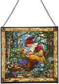Gnome Mother Tending Her Child Stained Glass Suncatcher – Square Hanging Window Panel for Home, Garden, Nursery, Halloween, Christmas, Memorial Day – Whimsical Glass Art Gift for Gnome Lovers tpjzue by Custom