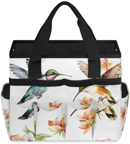 Hummingbird Garden Tool Bag, Garden Tote Storage Bag with 10 Pockets, Indoor and Outdoor Flower Bird Colourful Gardening Tool Organizer for Women Men - Image 2