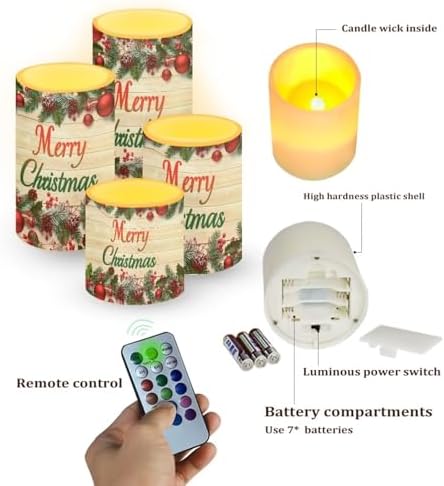 Merry Christmas Tree Battery Operated Flickering Candles with Timers Flameless Candles with Remote Outdoor Porch LED Lights for Winter Home Decorations - Image 2