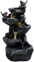 5-Tier Cascading Rock Outdoor Waterfall Fountain, Garden Fountains with LED Lights, Weather-Resistant Resin, Soothing Water Flow, Waterfall Fountain for Patio, Backyard, Indoor/Outdoor Decor Black1 by Unknown