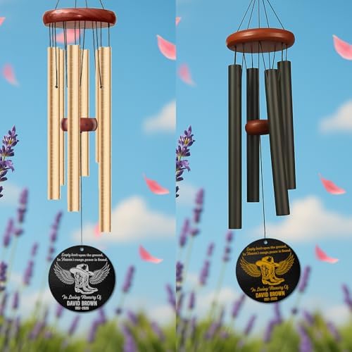 Personalized Memorial Wind Chimes for Outdoors Cowboy Boots Hat Wings Tribute Western Sympathy Gift Custom Name Years for Loss of Loved One Dad Husband Ranch Keepsake Hanging Garden Rustic - Image 3