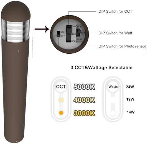 Commercial LED Bollard Path Lights 24W/19W/14W Watt Tunable 3000K/4000K/5000K Color Selectable 140LM/W 120-277V Dimmable 42" Modern Landscape Lighting for Garden Pathway UL Listed (type 4) - Image 2
