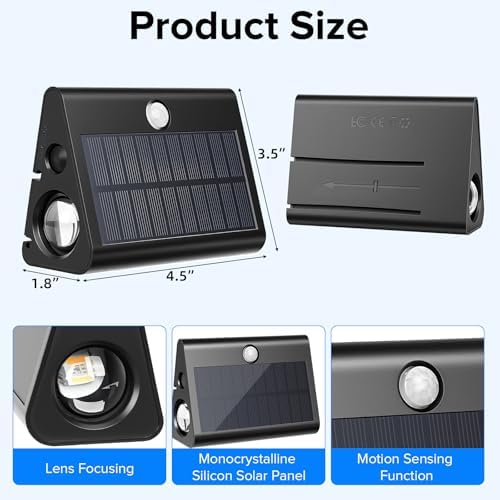 6 Pack Motion Sensor Solar Step Lights, IP67 Waterproof Outdoor Stair Light, 3 Color Temp & Double-Sided Lighting,Outside Decor Light for Deck,Porch,Railing,Fence,Walkway, Yard,Wall,Patio - Image 5