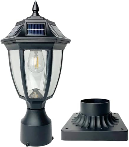 Solar Post Lamp Lights, Dusk to Dawn Post Light with Pier Mount Base, Outdoor Waterproof Solar Motion Sensor Lights for Garden Yard Landscape Pole Pillar by Jalarox