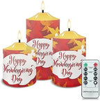 Cozeyat Flickering Flameless Electric Candles with Timer 3 Pieces, Fall Maple Leaf Print LED Candles Battery Operated, Realistic Wax Pillar Tealights for Thanksgiving Day Indoor Decor by Cozeyat