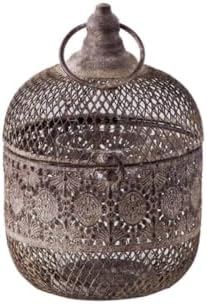 Moroccan Style Metal Mesh Candle Holder with Ring Handle by Unknown