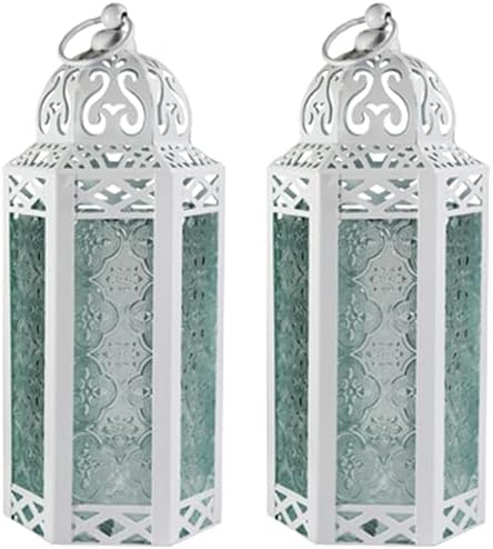 Vela Lanterns Decorative Indoor Moroccan Candle Holder, White, M, 2-Pack by VelaCandleLanterns