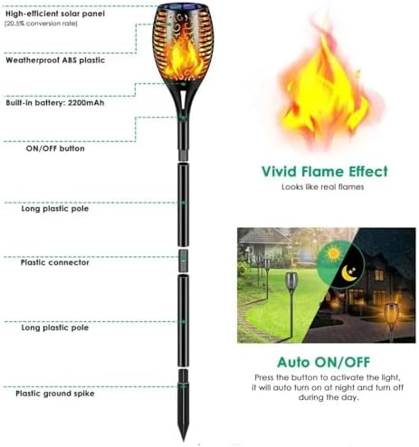 XIHAMA Solar Garden Flame Light - Waterproof Outdoor Solar LED Dancing Flame Torch, Flickering Torch for Garden Decoration, Lawn Path, Yard and Patio Light (4 Pack) - Image 5