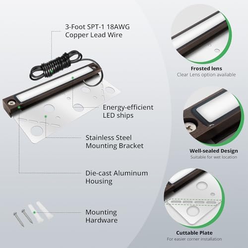 GKOLED 20Pack 6.8 Inches Hardscape Lights, Low Voltage Retaining Wall Lighting with Frosted Lens, 12V AC/DC Paver Light with 1.5W 2700K LED Chips, Outdoor Landscape Step Lights, Die-cast Aluminum - Image 3