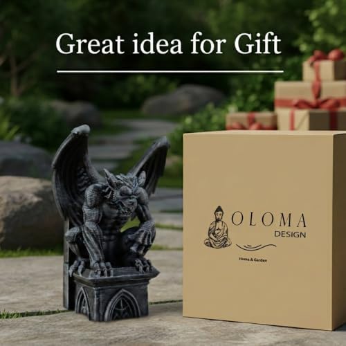 OLOMA Gothic Gargoyle Concrete Garden Statue Mythic Creature Sculpture Outdoor Yard Decor Handmade Guardian Figurine Patio Lawn Ornament Fantasy Architectural Accent Halloween Decor - Image 6