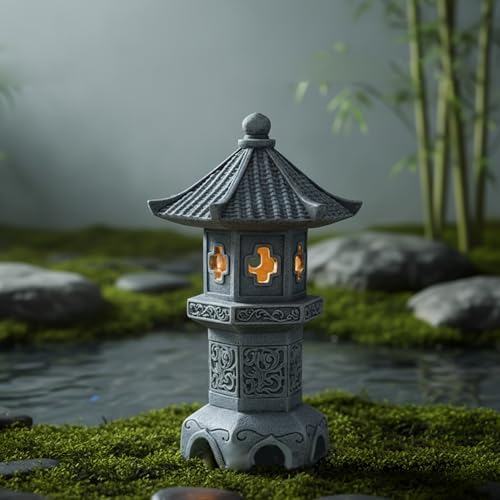 Pagoda Garden Statue, Resin Solar Japanese Pagoda Lantern, Decorative Zen Garden Landscape for Yard Patio Lawn, Style4 - Image 4
