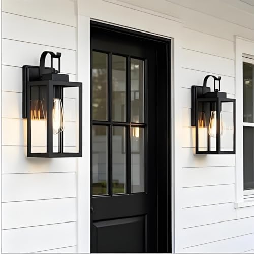 Black Outdoor Wall Lantern 2 Pack, 14 Inch Outdoor Porch Lights Wall Mount, Waterproof Exterior Wall Lamp Fixture, Outside Decorative Sconce Wall Lighting for Porch, House, Garage - Image 7