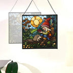 Gnome with pet Stained Glass Suncatcher – Square Hanging Window Panel for Home, Garden, Nursery, Halloween, Christmas, Memorial Day – Whimsical Glass Art Gift for Gnome Lovers unif14 - Image 4