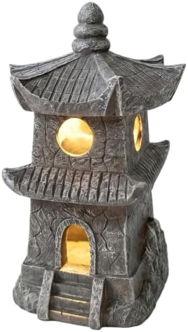 Resin Pagoda Japanese Stone Lantern Solar Outdoor Figurine Lights, Zen Garden Decor for Yard, Patio, Pathway, Landscape Lighting by Unknown