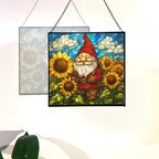 Sunflower Field Gnome Stained Glass Suncatcher – Square Hanging Window Panel for Home or Greenhouse – Whimsical Glass Art Gift for Garden Lovers, Christmas, Halloween, Father Days MDadjk - Image 4