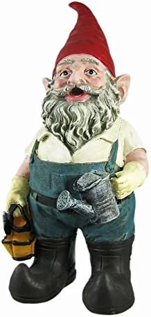 Gardener Gnome Holding a Watering Can and Garden Tool Bag Home & Garden Gnome Statue 21" H by Unknown
