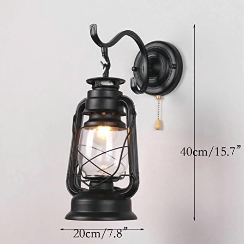 Kerosene Lantern Pull Chain Sconce Vintage Lantern Wall Lamp,Metal Transparent Glass Lampshade - Image 2