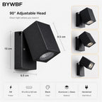 Modern Outdoor Wall Sconce, 90° Pivoting Aluminum Cube LED Spotlight - Image 2