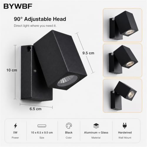 Modern Outdoor Wall Sconce, 90° Pivoting Aluminum Cube LED Spotlight - Image 2