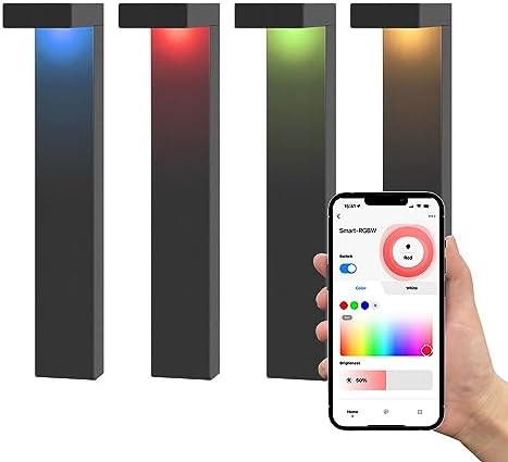 GKOLED 4 Pack Low Voltage Landscape Pathway Light Fixture, 9-15V AC DC Outdoor Walkway Lighting with APP Control, Color Changing Warm White for Yard Lawn, Stake, Die-cast Aluminum Housing by GKOLED