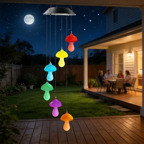Christmas Garden Decoration: Mushroom Solar Wind Chime Light, 35 In/89 Cm Color Changing Outdoor Decor, Cute Design Gift For Patio - Image 5
