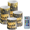 GLENLCWE Gold Happy New Year Flameless Led Candles Bulk with Timer Remote Blue Pillar Candles Battery Operated Flickering Light for Gift Party Sweet Home Decor by GLENLCWE