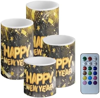 GLENLCWE Gold Happy New Year Flameless Led Candles Bulk with Timer Remote Blue Pillar Candles Battery Operated Flickering Light for Gift Party Sweet Home Decor by GLENLCWE