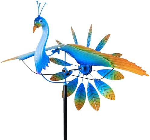 hogardeck Wind Spinner Outdoor, 60" Metal Peacock Wind Spinner with Heavy-Duty Stakes, Multi-Color 360° Rotating Wind Sculpture Kinetic Yard Art for Home Outside Garden Lawn Backyard Patio Decor by HOGARDECK