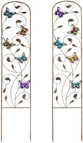 SUNNYPARK Set of 2 Butterfly Metal Garden Trellis for Climbing Plants, Decorative Vegetables Flowers Vine Trellis for Outdoor Patio 60'' H x 11'' W by SUNNYPARK