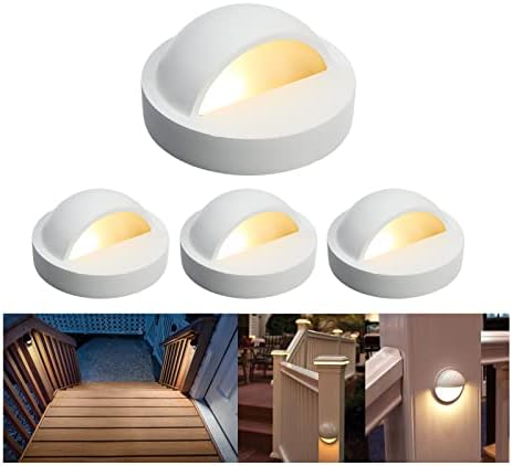 RNEHON 4-Pack 2W Low Voltage LED Deck Lights, Φ3.94inch Landscape Step Railing Fence Light, Die-cast Aluminum, IP 65 Waterproof Outdoor Stair Light Warm White for Stair,Walkway,Deck, Step,Yard (White) by MRNEHON