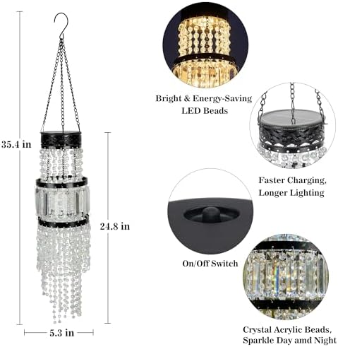 Solar Chandelier Outdoor, Solar Crystal Hanging Garden Lights Waterproof - Image 7