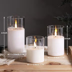 Eywamage Clear Glass Flameless Candles with Remote Timer, Flickering Battery LED Pillar Candles Set of 3 - Image 2