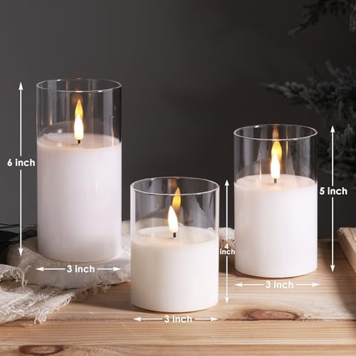 Eywamage Clear Glass Flameless Candles with Remote Timer, Flickering Battery LED Pillar Candles Set of 3 - Image 2