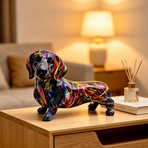 FUNSXBUG Colorful Dachshund Dog Statue Art Figurines Sculpture Collectibles Home Office Desktop Decor Outdoor Garden Display Decoration (Dachshund Dog 2) - Image 7