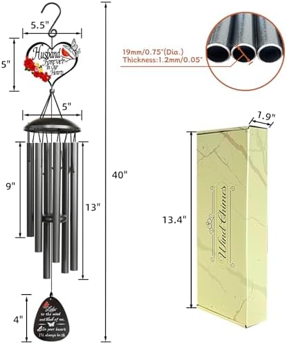 40" Memorial Wind Chimes for Loss of Husband Sympathy Gift, Bereavement Gifts for Loss of Husband, Memorial Gift for Husband - Image 3